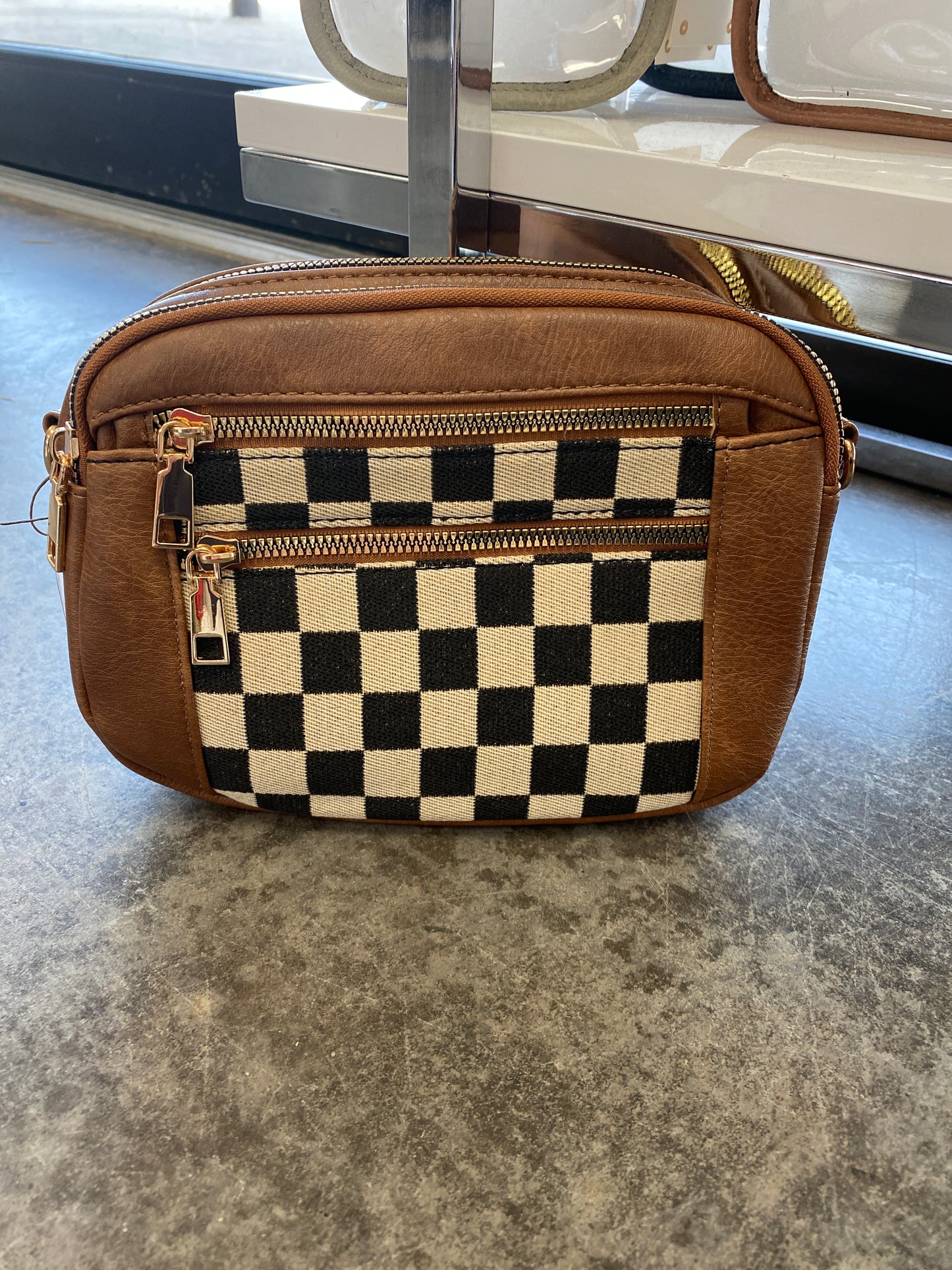 Brown Checkered Purse