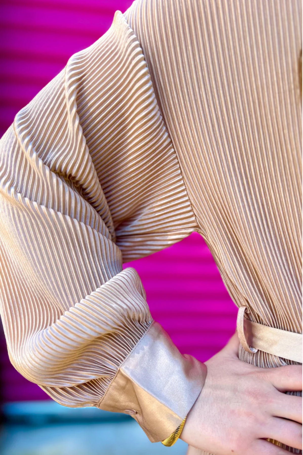 Tan Hot Shot Pleated Tie Dress