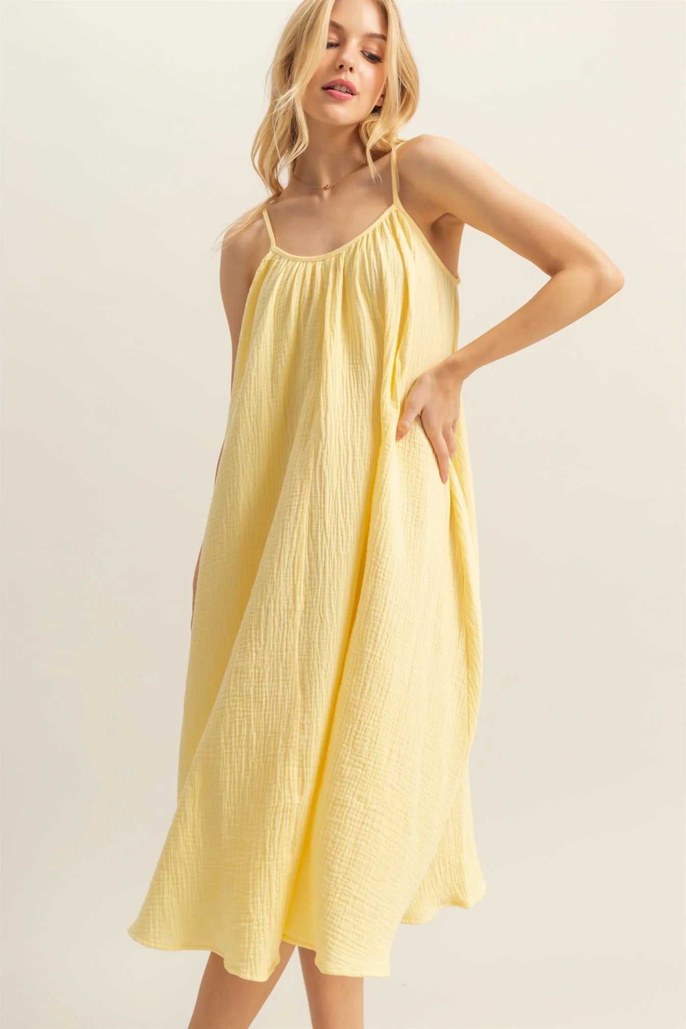 Shirring Neckline Sleeveless Flowy Dress
