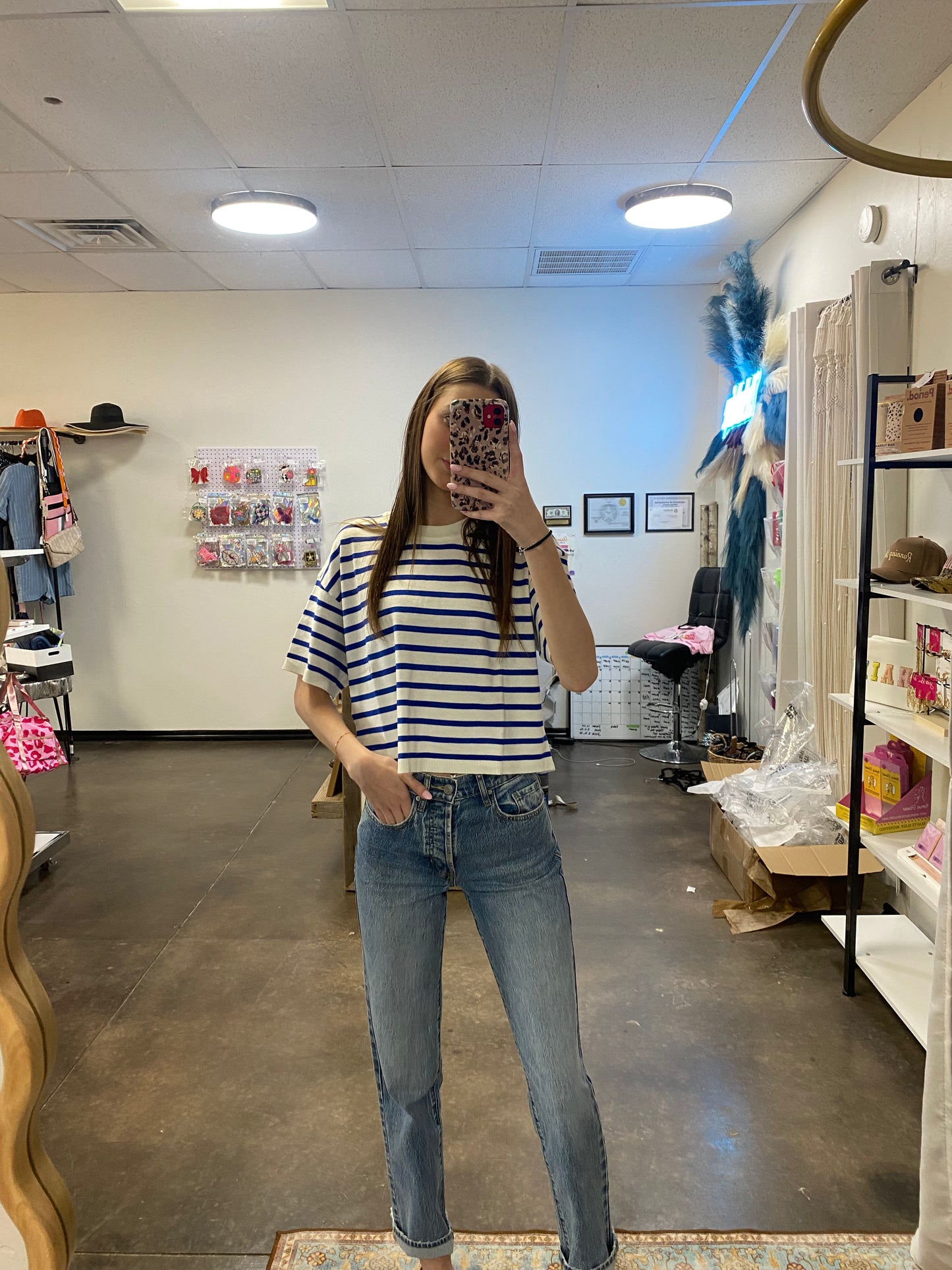 Striped Blue and White Crop Tee
