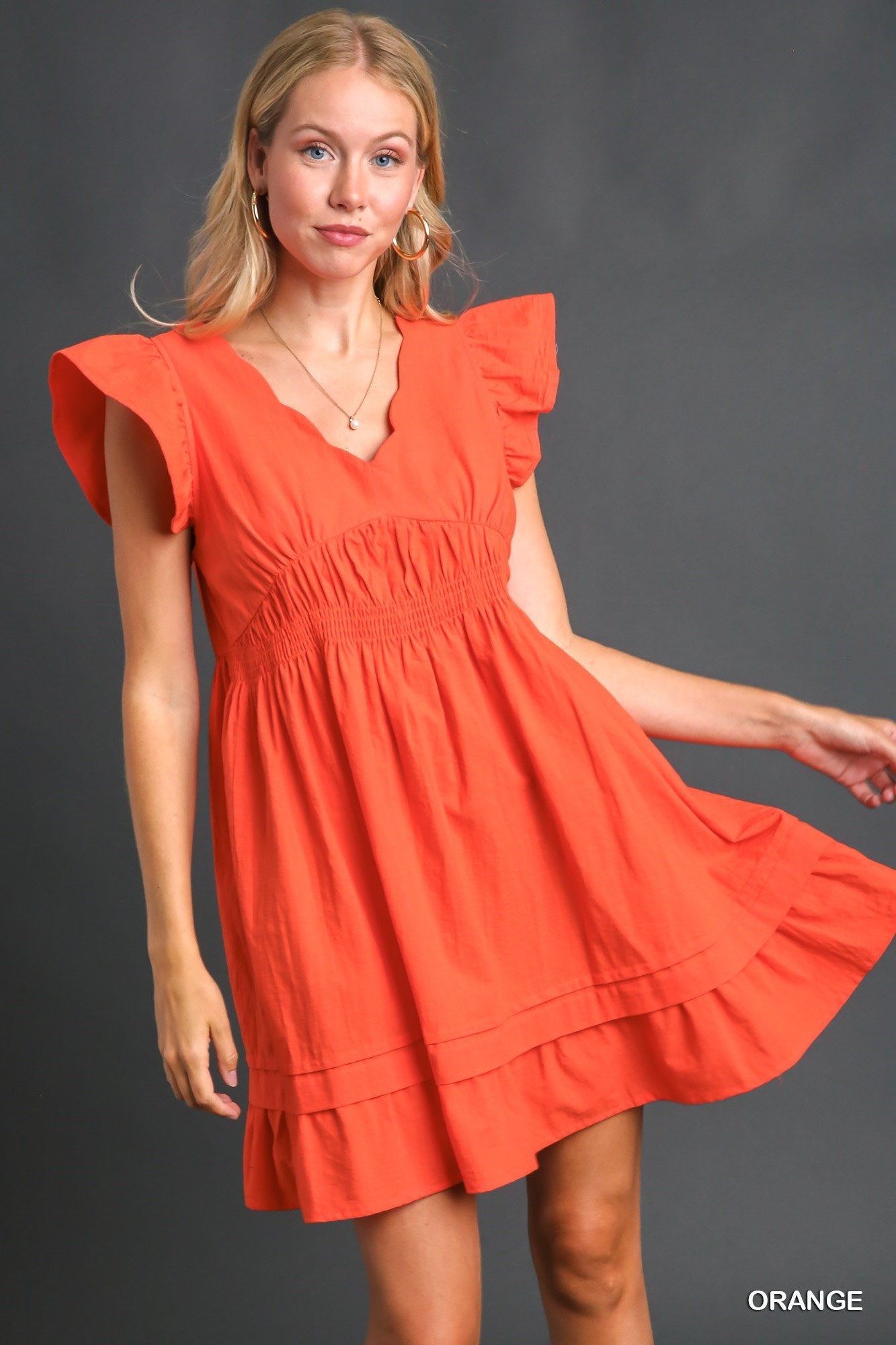 Scalloped v-neck dress