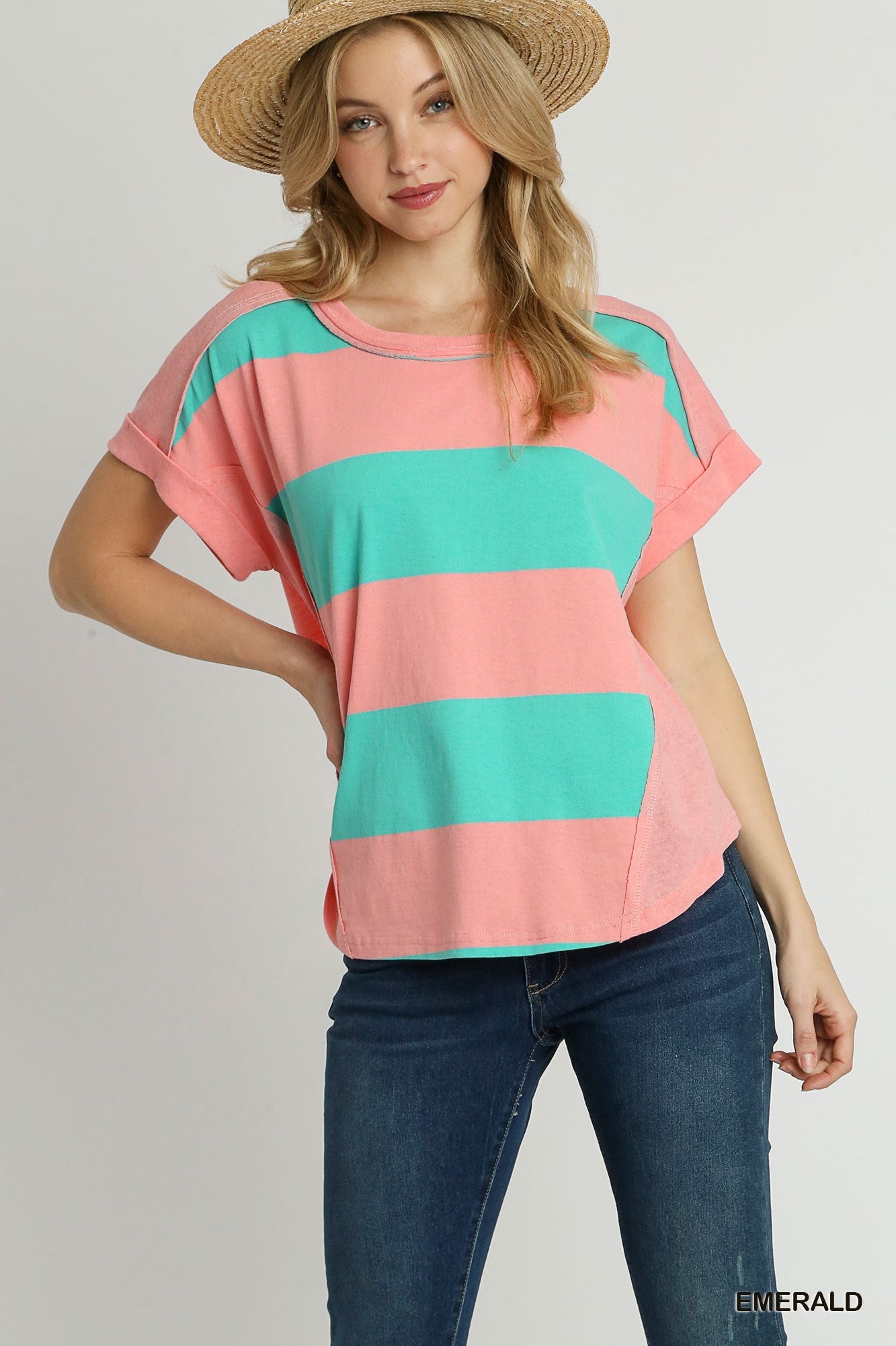 Color block round neck top