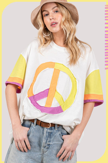 COLORBLOCK PEACE APPLIQUE OVERSIZED TOP