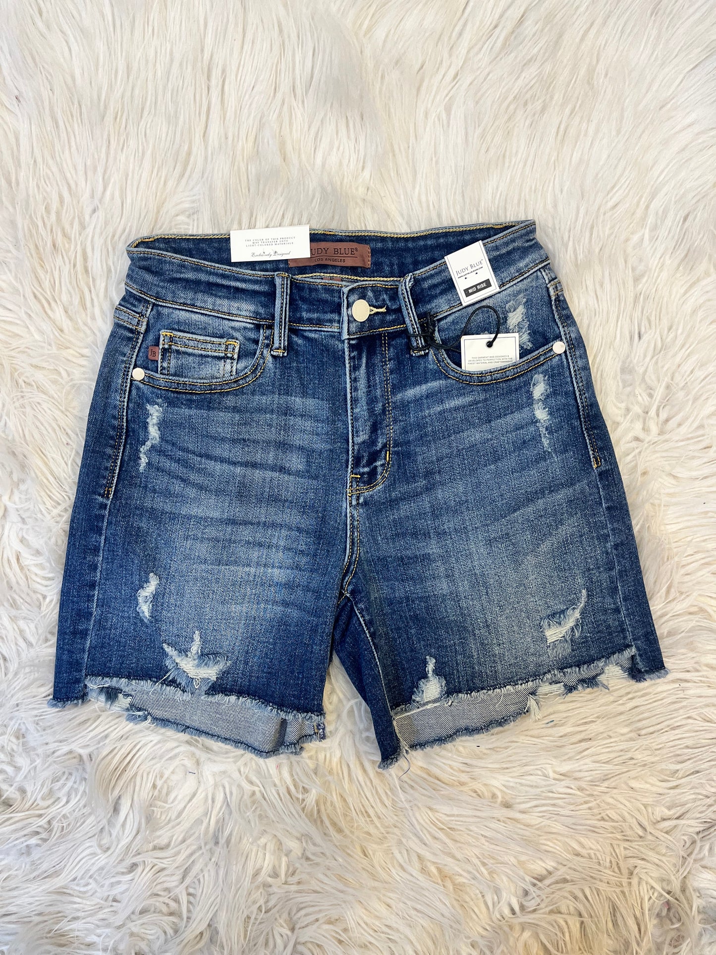 Judy Blue Mid Rise Distressed Jean Shorts