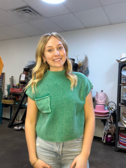 Green Short Sleeve Cropped Sweater