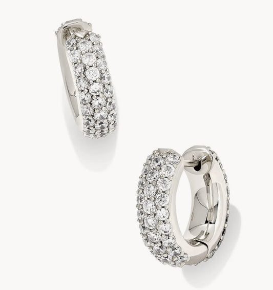 Mikki Pave Huggie Earrings in Silver