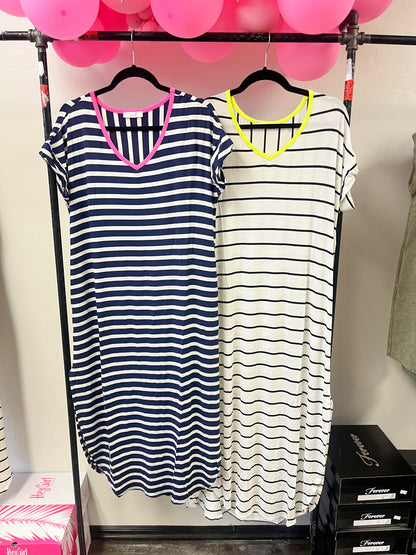 Navy & Ivory Striped Maxi Dress