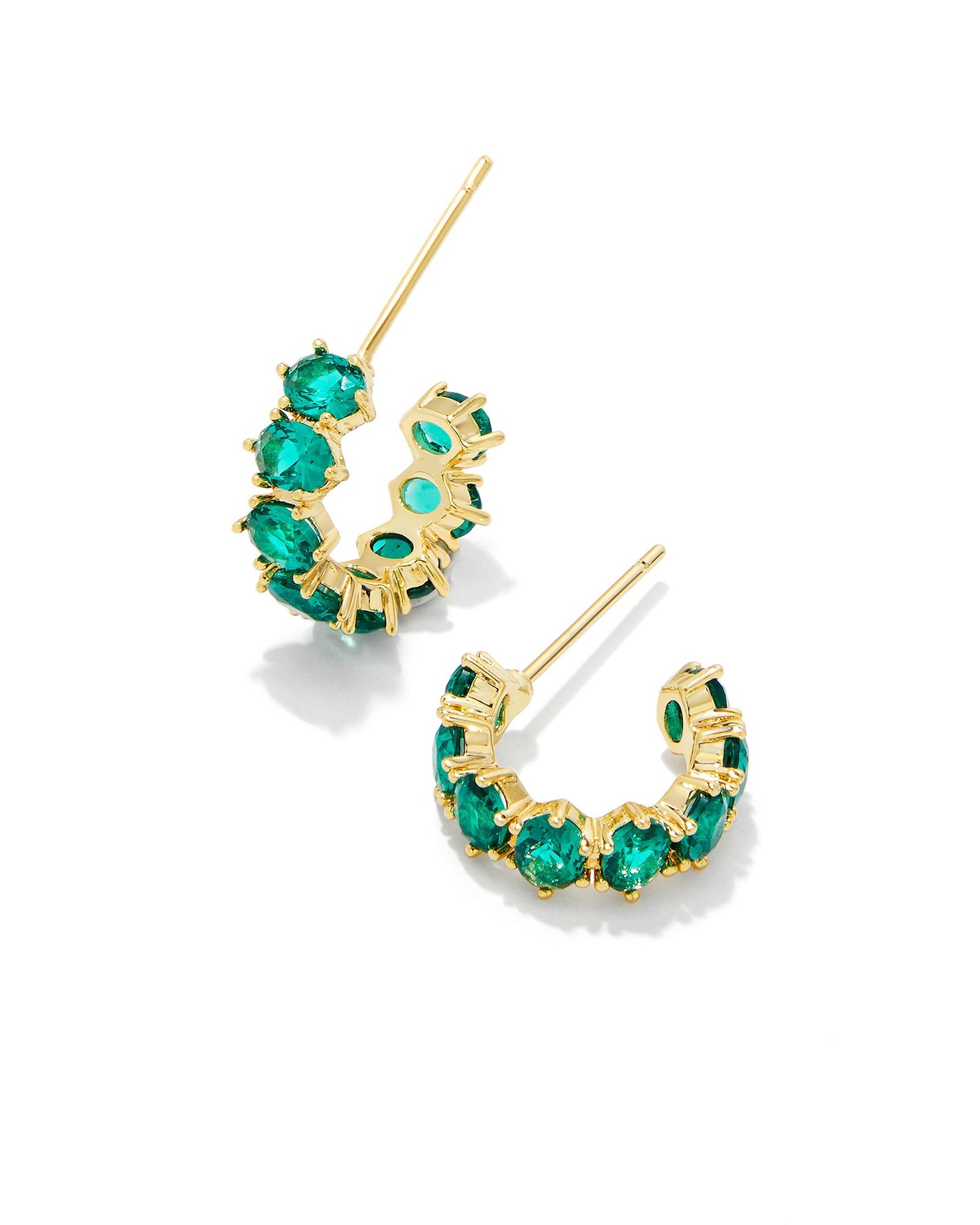 CAILIN CRYSTAL HUGGIE EARRINGS GOLD GREEN CRYSTAL