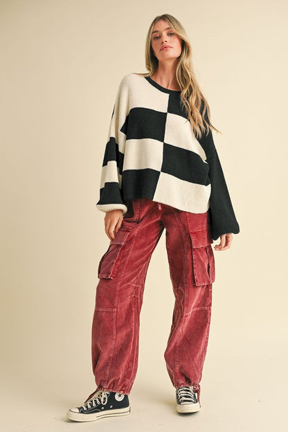 OVERSIZED MIXED COLOR BLOCK SWEATER