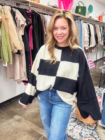 OVERSIZED MIXED COLOR BLOCK SWEATER