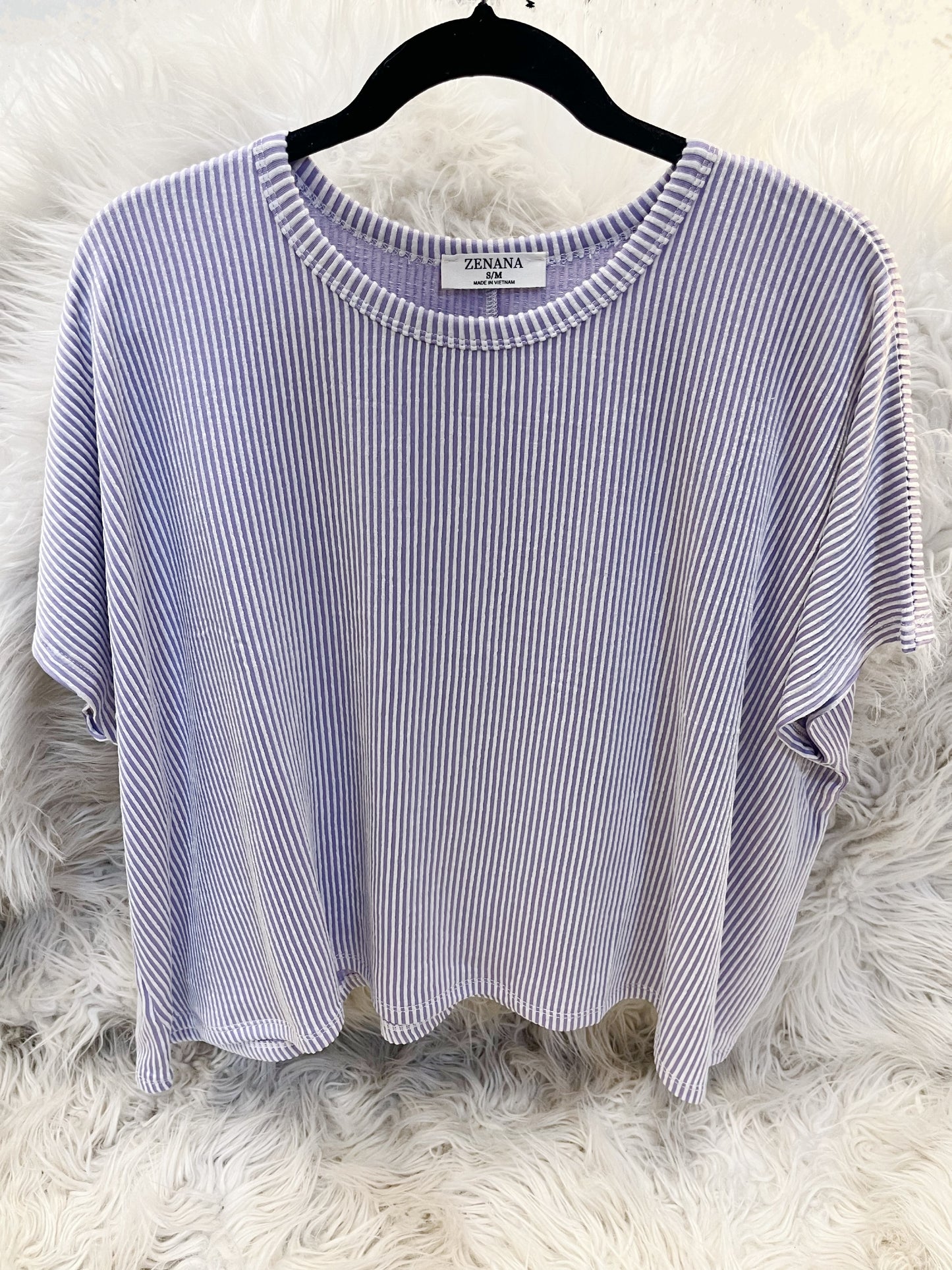 Purple Ribbed Striped Oversized Top