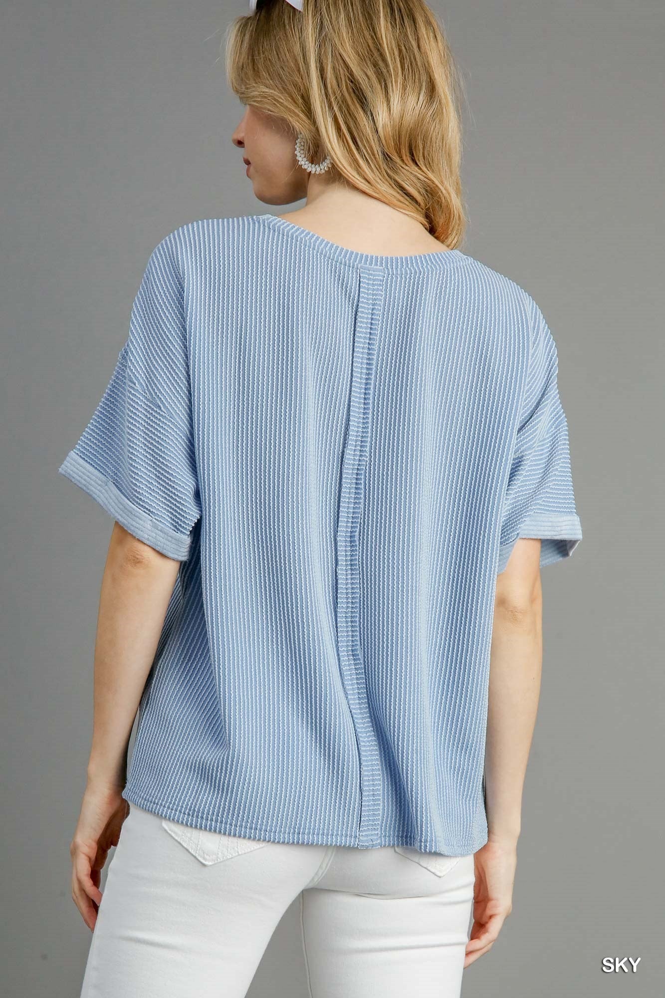 Textured Knit Top in Sky Blue