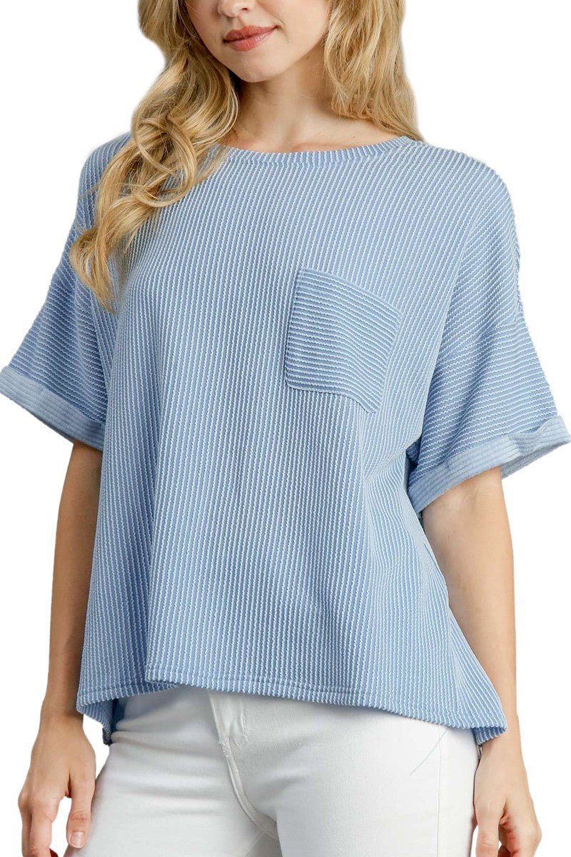 Textured Knit Top in Sky Blue