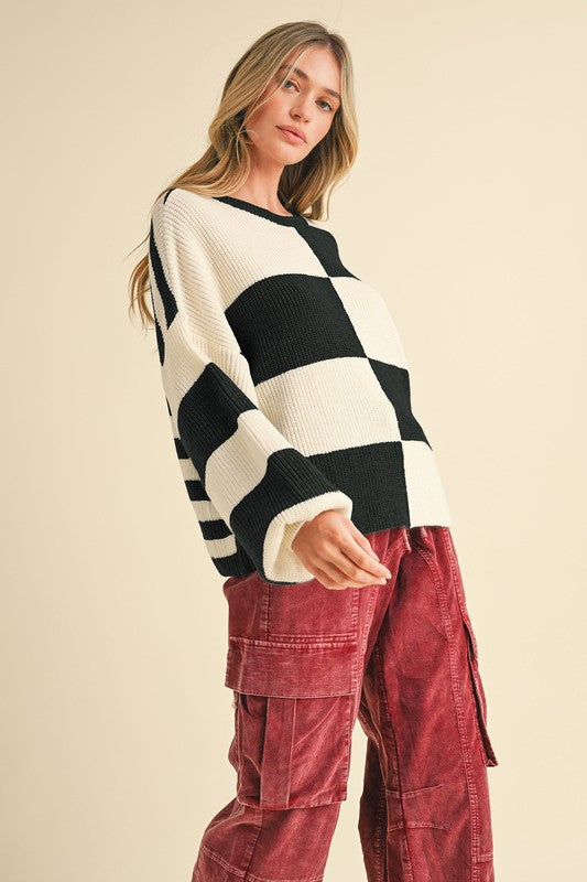 OVERSIZED MIXED COLOR BLOCK SWEATER