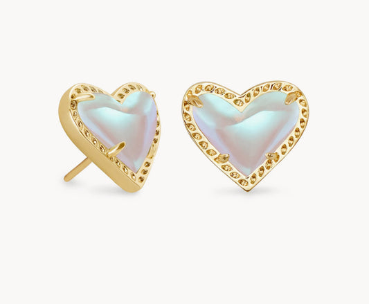 Ari Heart Gold Stud Earrings in Dichroic Glass