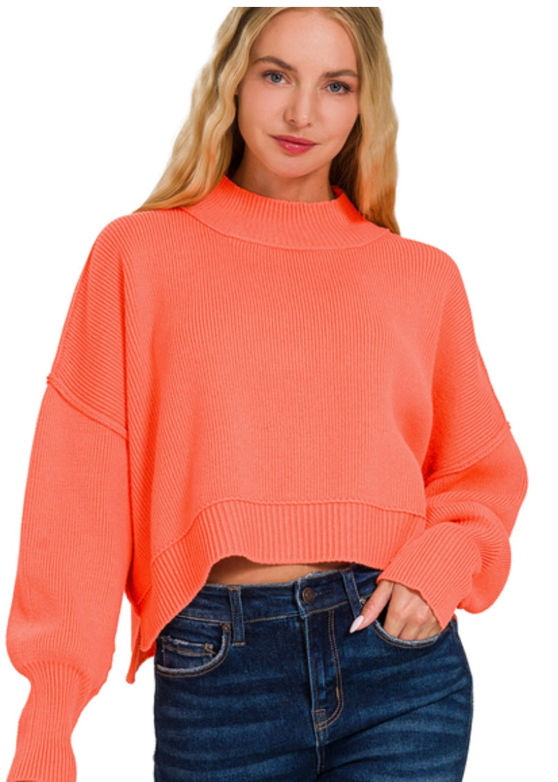 Coral Cropped Sweater