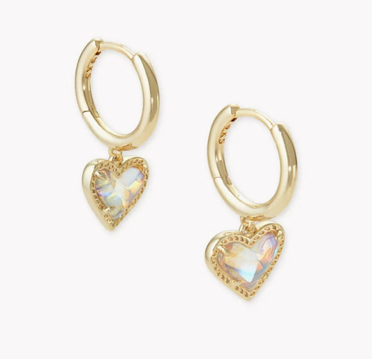 Ari Heart Gold Huggie Earrings in Dichroic Glass