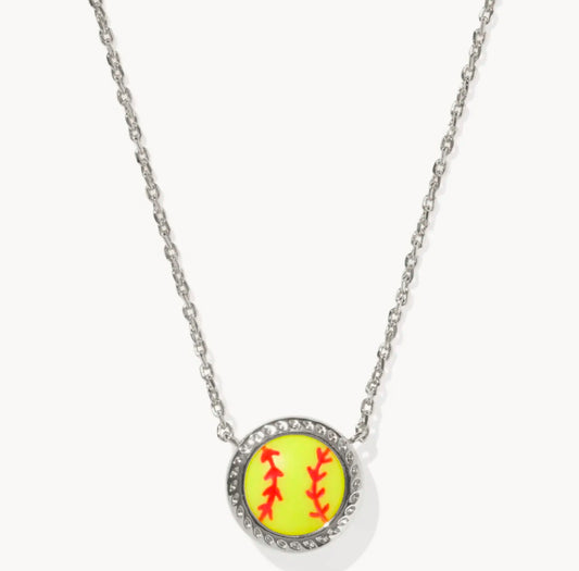 Softball Short Pendant Necklace Silver