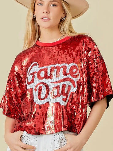 Game Day Sequin Crop In Red