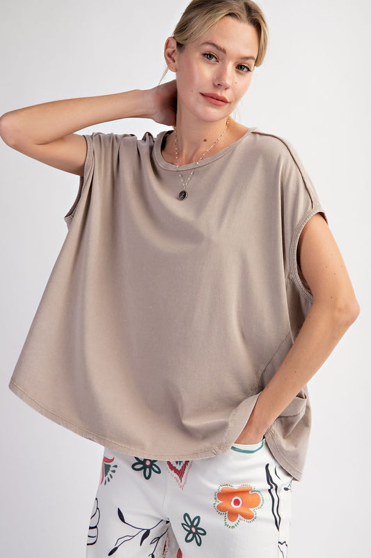 CAP SLEEVES MINERAL WASHED KNIT TOP