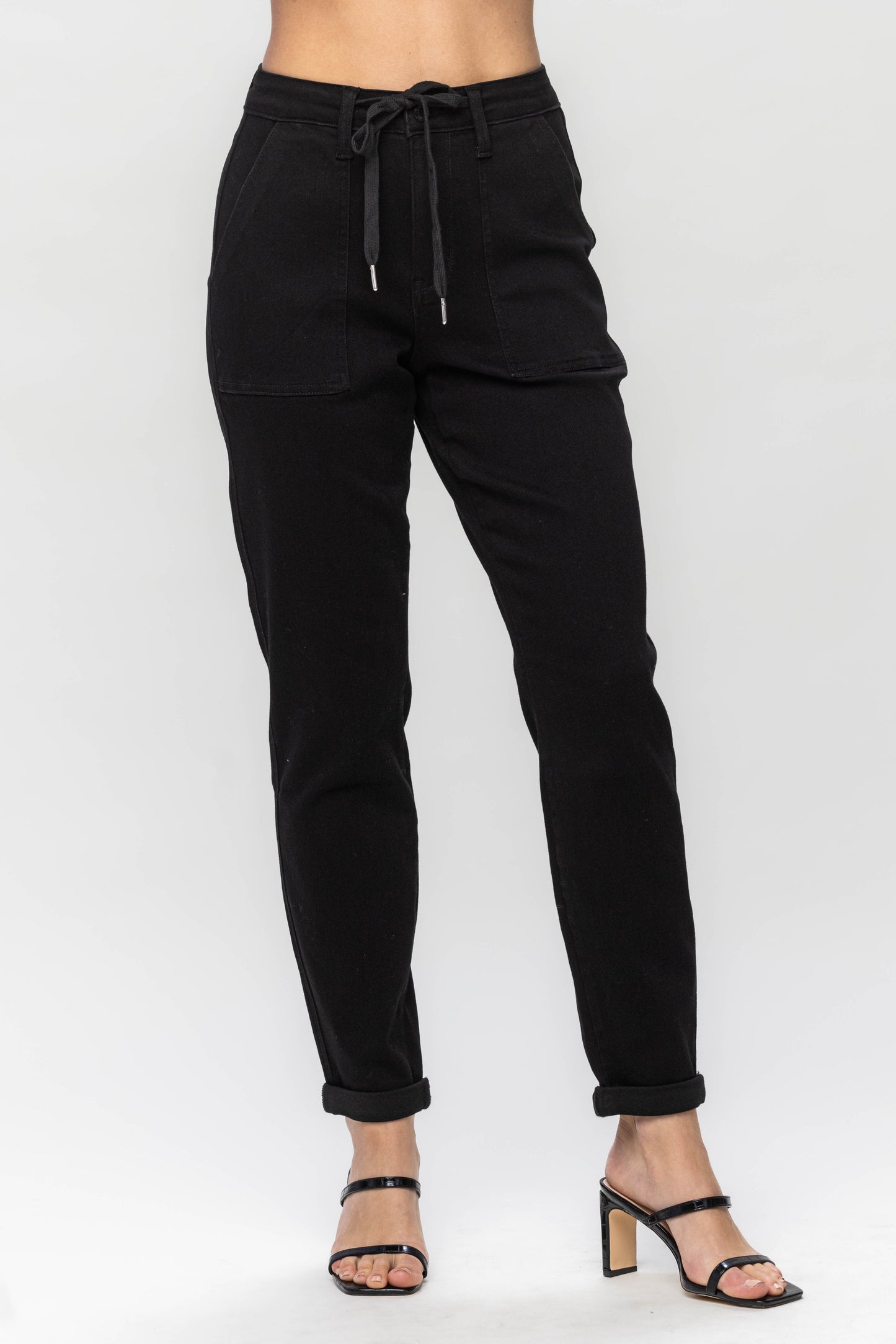 Judy Blue HW Jet Black Double Roll Cuff Jogger