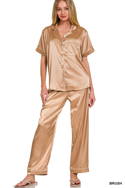 SATIN PAJAMA SET IN CHAMPAGNE/BRUSH