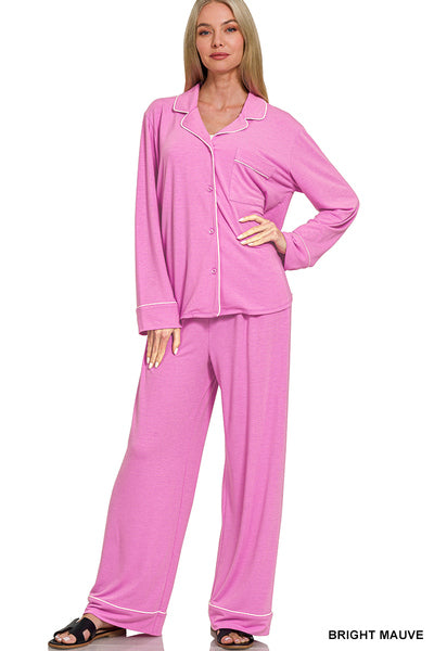 POLY RAYON SPAN PAJAMA SET IN BRIGHT MAUVE