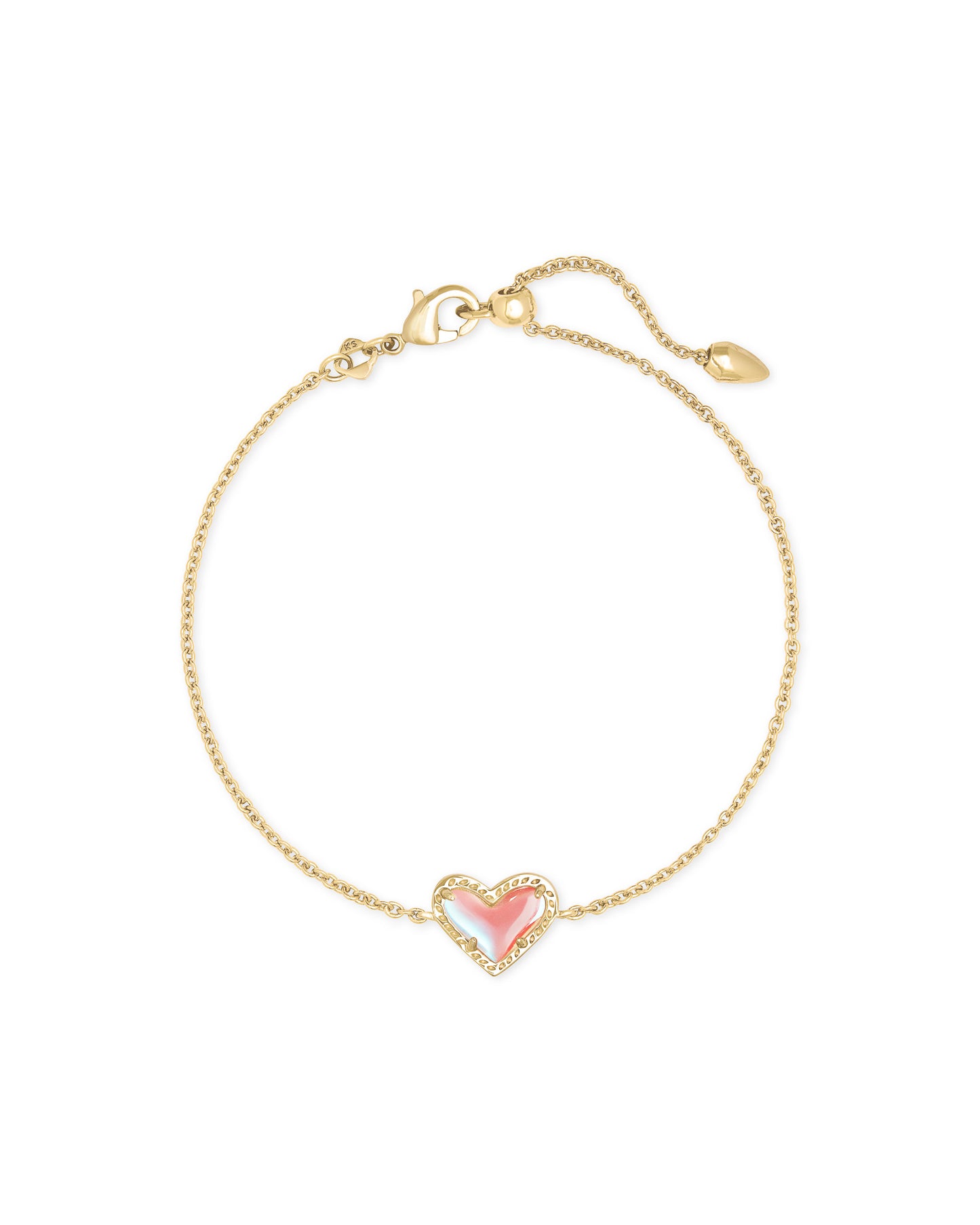 ARI HEART DELICATE CHAIN BRACELET GOLD DICHROIC GLASS