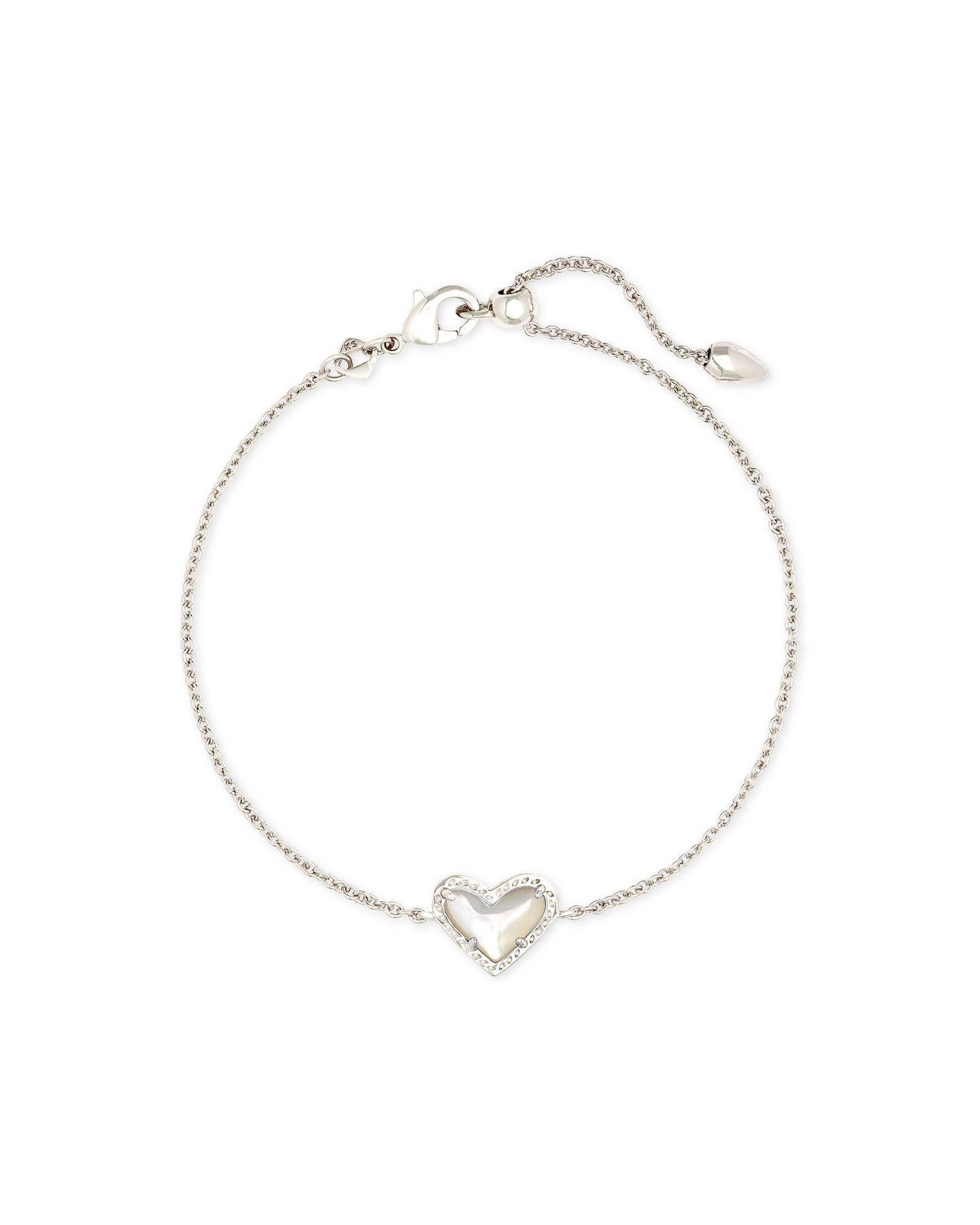 ARI HEART DELICATE CHAIN BRACELET RHODIUM IVORY MOTHER OF PEARL