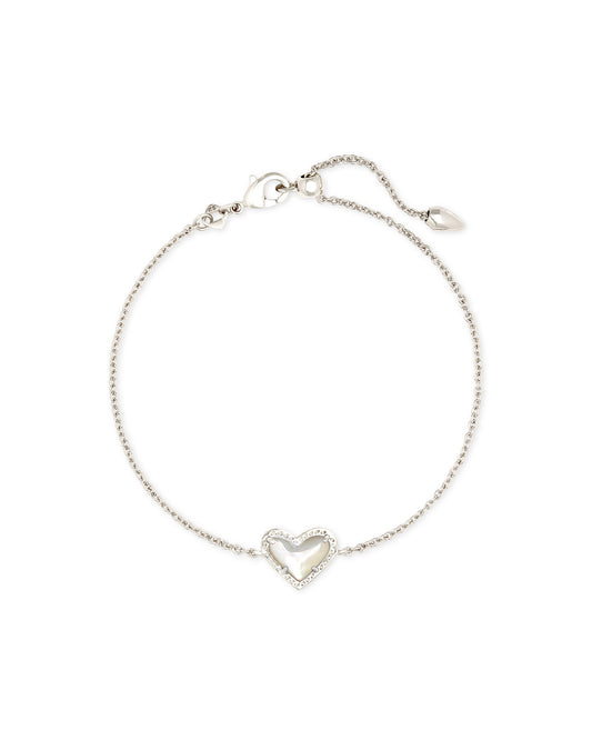 ARI HEART DELICATE CHAIN BRACELET RHODIUM IVORY MOTHER OF PEARL