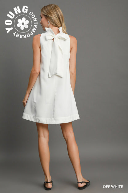 Back Bow Tie Swing Dress in White