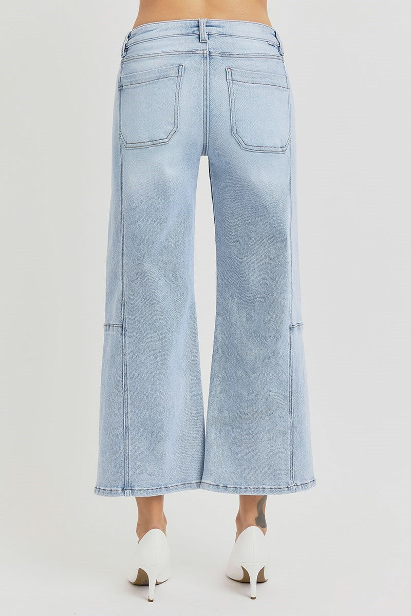 HIGH RISE CROP WIDE LEG SEAMED DETAIL JEANS