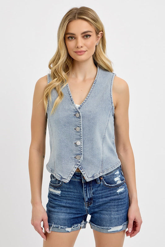 V Neck Button Down Vest