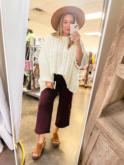 Burgundy wide leg cropped pants