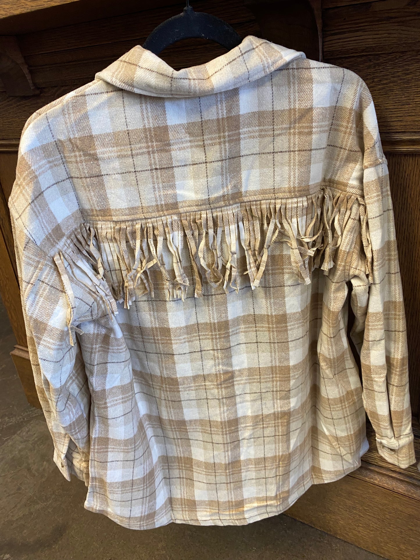 Tan colored Flannel with fringe