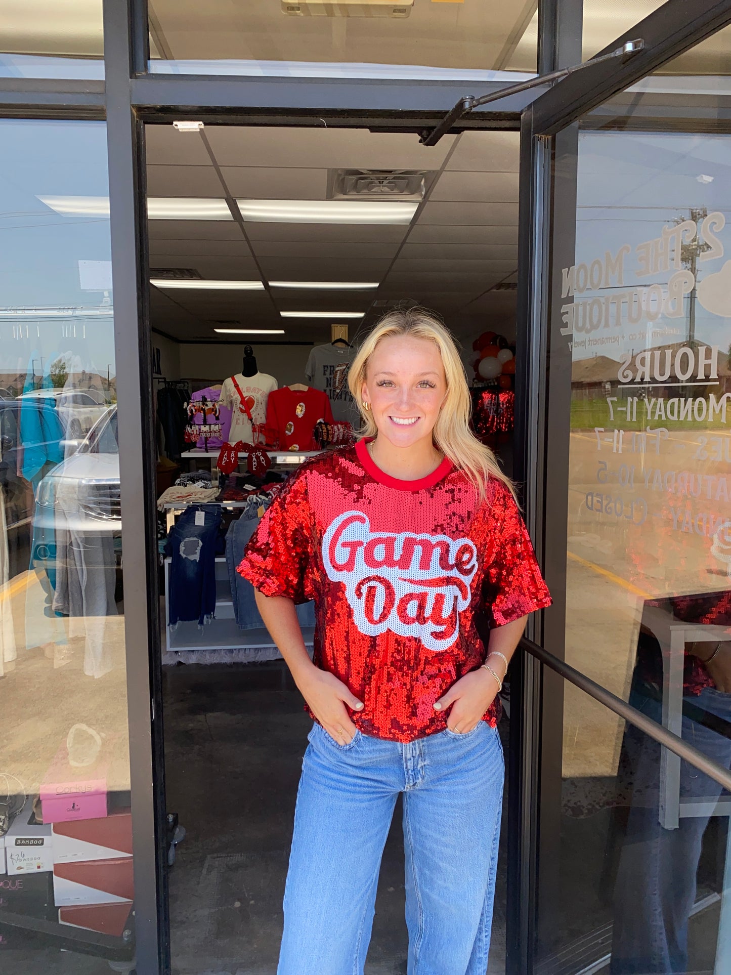 Game Day Sequin Crop In Red