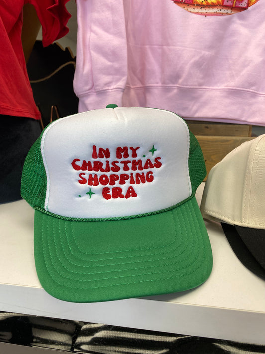 Green and white “In My Christmas Shopping ERA” Trucker Hat