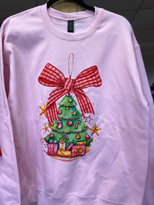 Pink Christmas Tree with Bow Sweatshirt